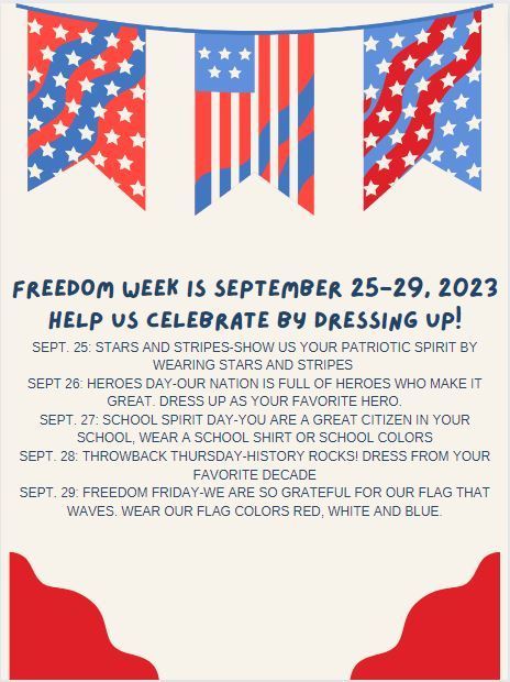 Freedom Week is September 25-29, 2023. Help us celebrate by dressing up!