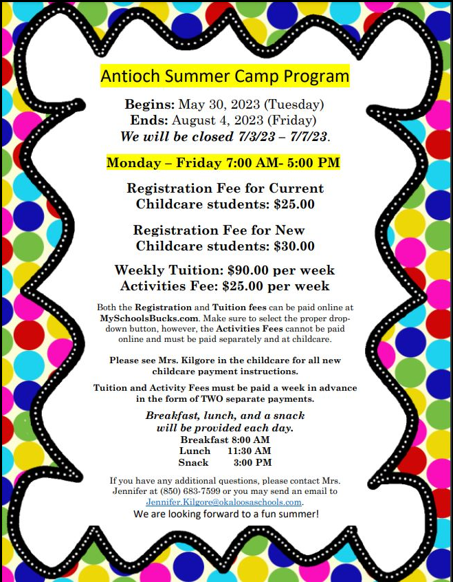 Antioch Summer Camp Program 2023 Antioch Elementary School