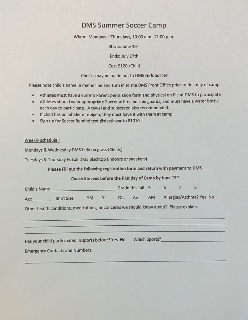 DMS Summer Soccer Camp information